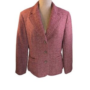 Talbots Petite Herringbone Wool Blend Blazer Jacket Red Size 12